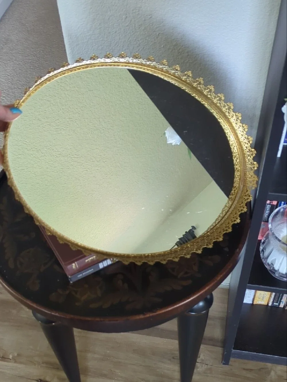 Vintage Ornate Gold Filigree Oval Mirror Vanity Tray